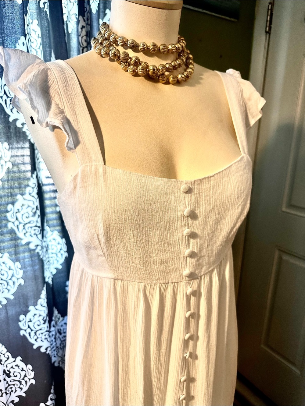 BB Dakota by Steve Madden Cream Textured Button-Front Midi Dress